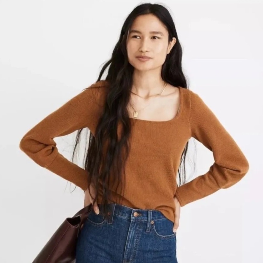 Madewell Ottoman Rib Square Neck Brown Sweater Top